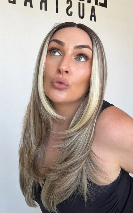 t-part lace wig, middle part, long layers. heat safe glueless wig.