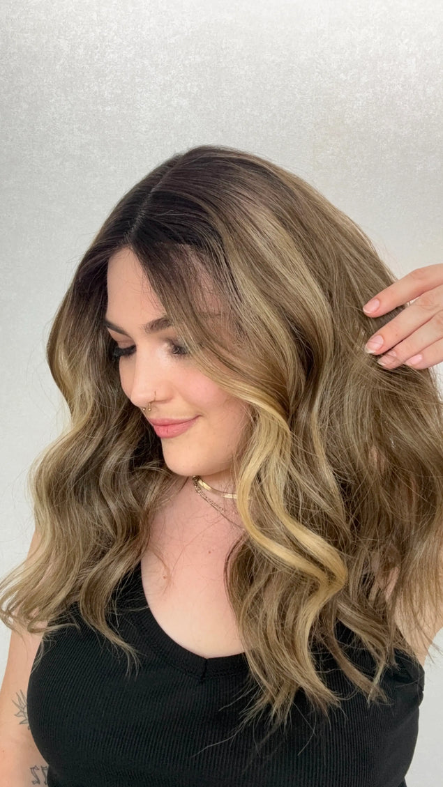 synthetic hair, dark root to brown hair, glueless wig australia, synthetic hair.