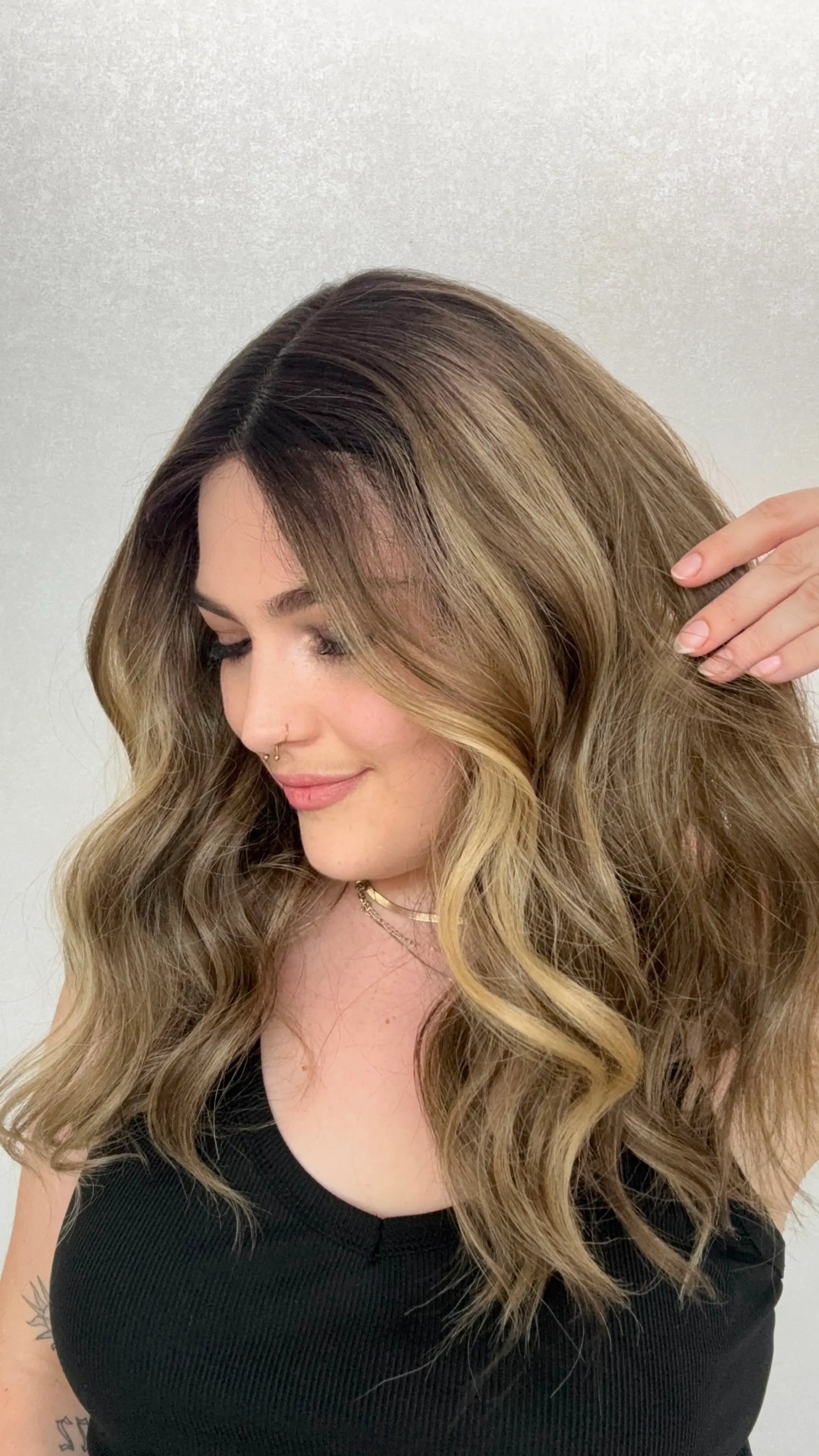 synthetic hair, dark root to brown hair, glueless wig australia, synthetic hair.