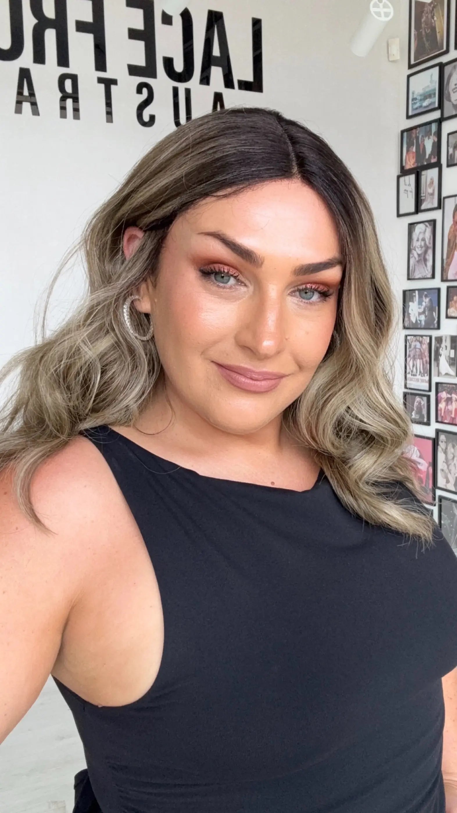 tpart lace wig synthetic heat safe hair, dark brunette root to balayage brunette.