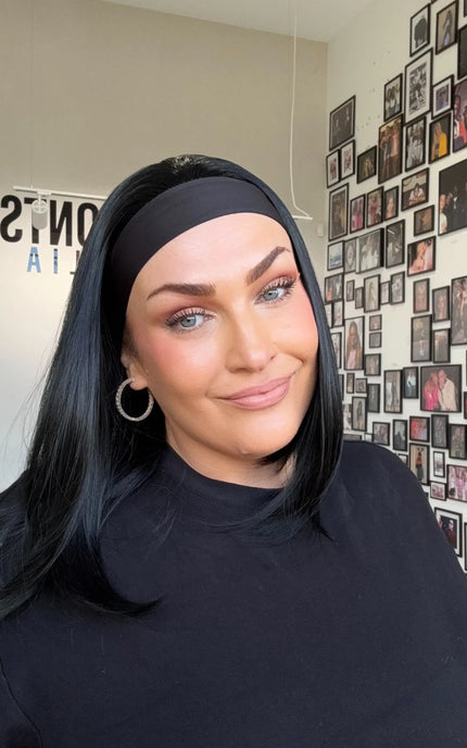 14 inch black hair headband synthetic wig australia.