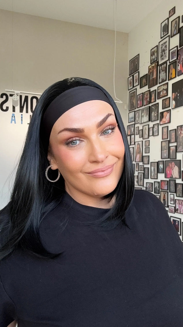 14 inch black hair headband synthetic wig australia.