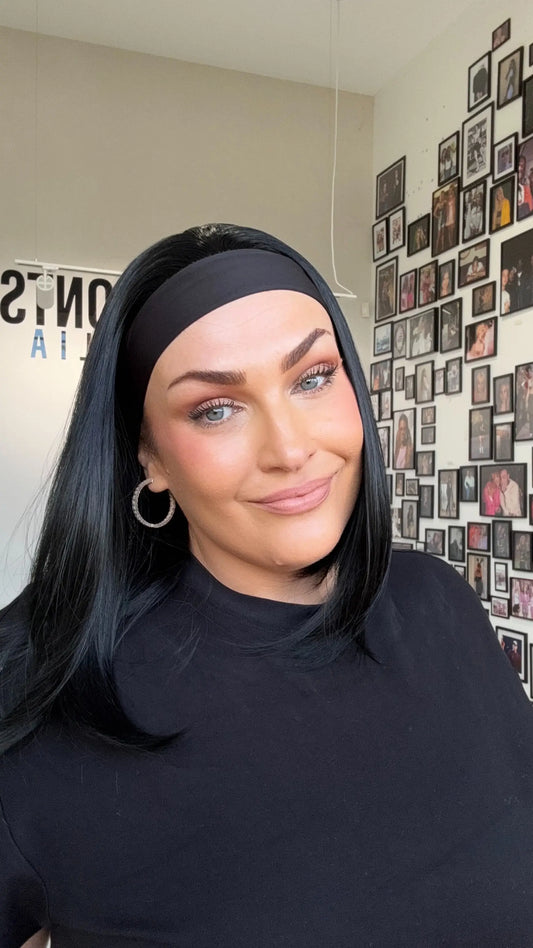 14 inch black hair headband synthetic wig australia.