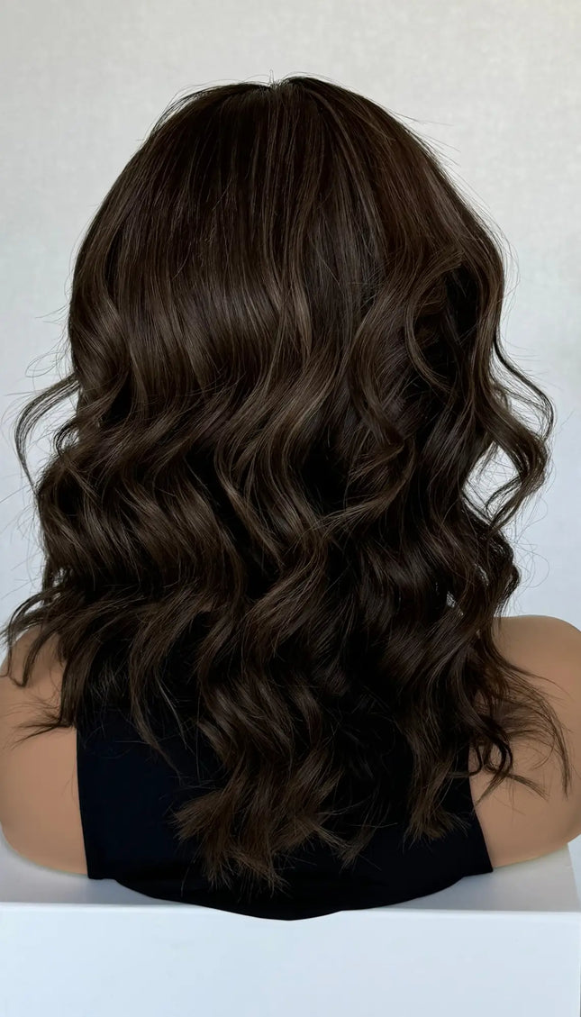 dark wavy brunette lace wig with human hair for hairloss in australia.