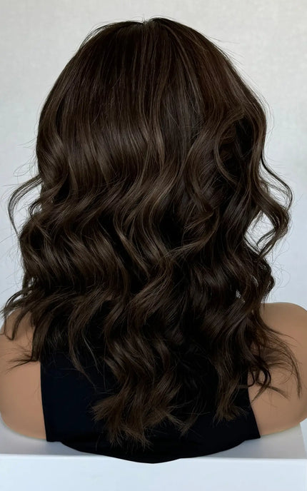 dark wavy brunette lace wig with human hair for hairloss in australia.