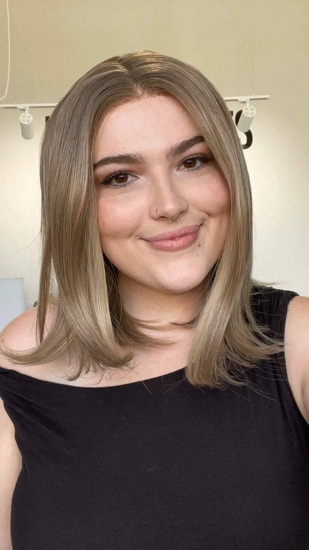 lace front icy beige blonde wig with changeable part, glueless wig for hairloss.