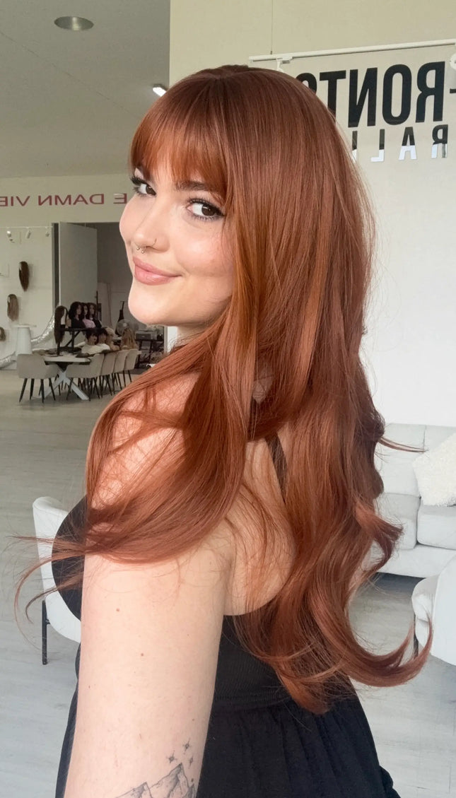 long copper red synthetic wig with glueless cap. for hairloss in australia.