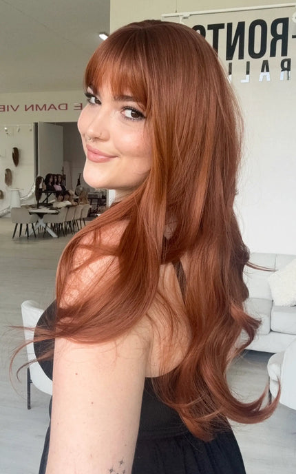 long copper red synthetic wig with glueless cap. for hairloss in australia.