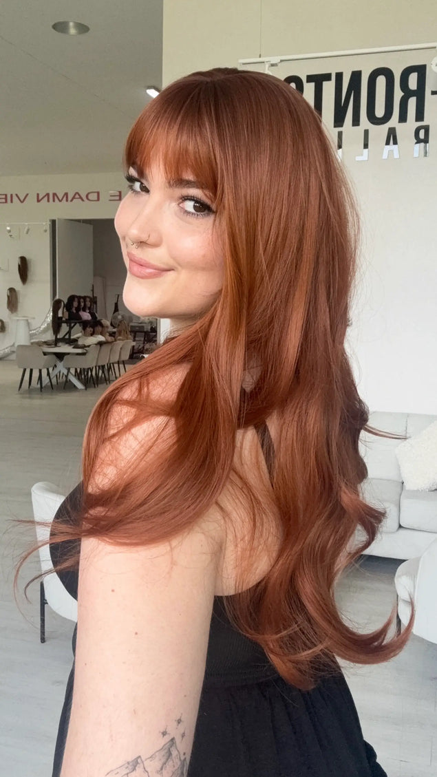 long copper red synthetic wig with glueless cap. for hairloss in australia.