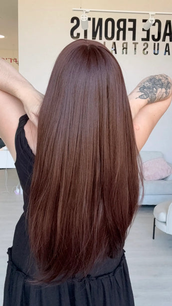 long length burgundy red hair synthetic wig for hairloss, based in australia.