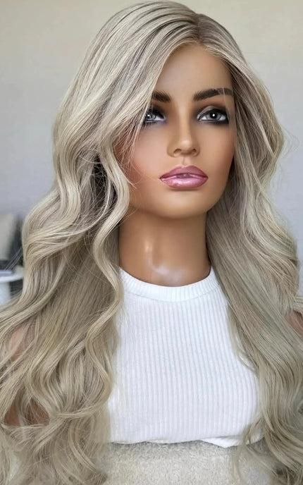 platinum blonde human hair lace front wig medical grade for chemotherapy.