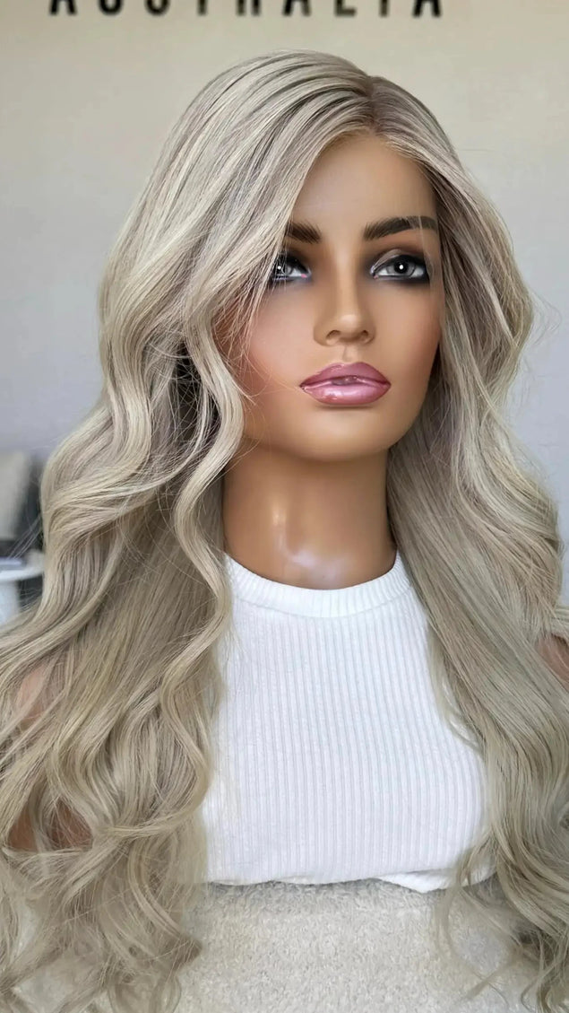 platinum blonde human hair lace front wig medical grade for chemotherapy.