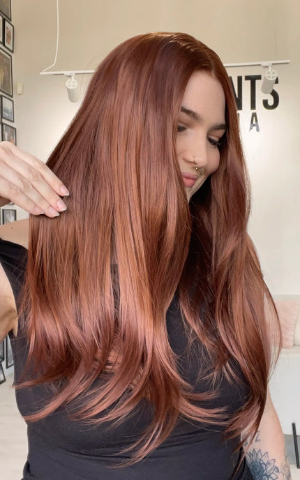 long length red hair synthetic wig with a realistic hairline and glueless cap for everyday wear.