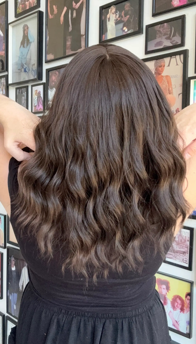 wavy dark brunette heat safe synthetic wig for hairloss, australia.