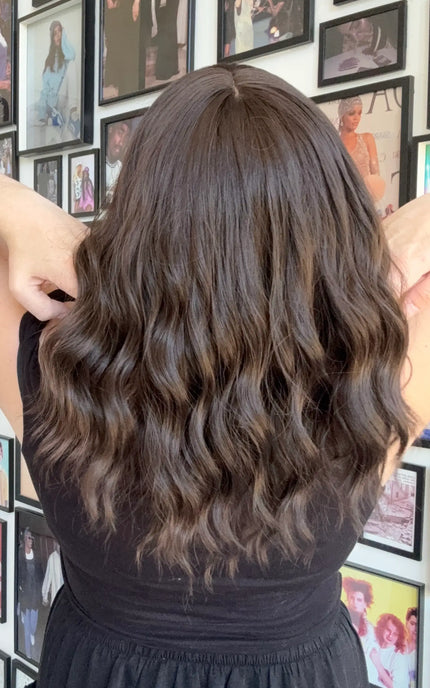 wavy dark brunette heat safe synthetic wig for hairloss, australia.