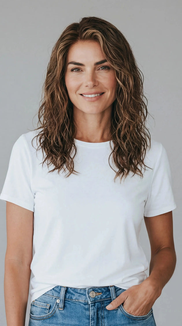 medical wavy brunette lace front wig for women with hairloss designed for daily wear.