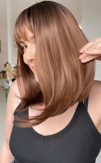 realistic brunette ombre synthetic wig for hairloss, alopecia.