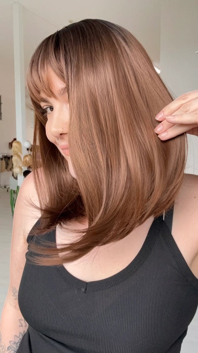 realistic brunette ombre synthetic wig for hairloss, alopecia.