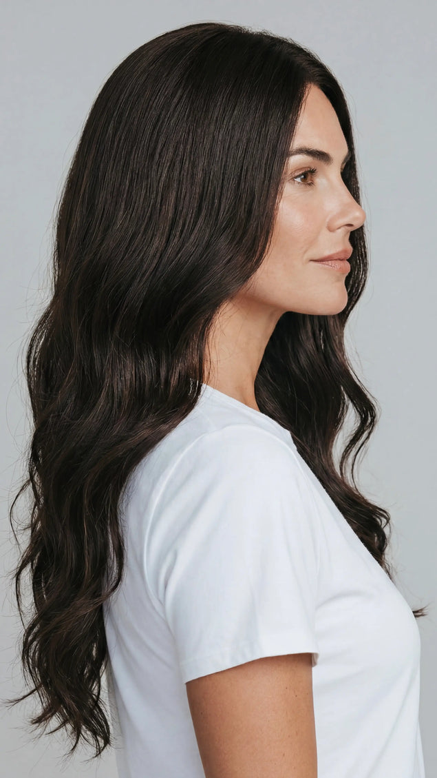 glueless realistic looking brunette lace wig for hairloss, made in australia.