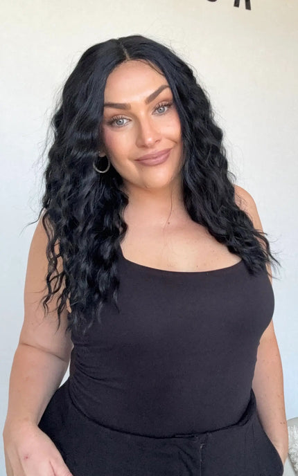 black wavy hair, full density, lace front wig synthetic hair australia.