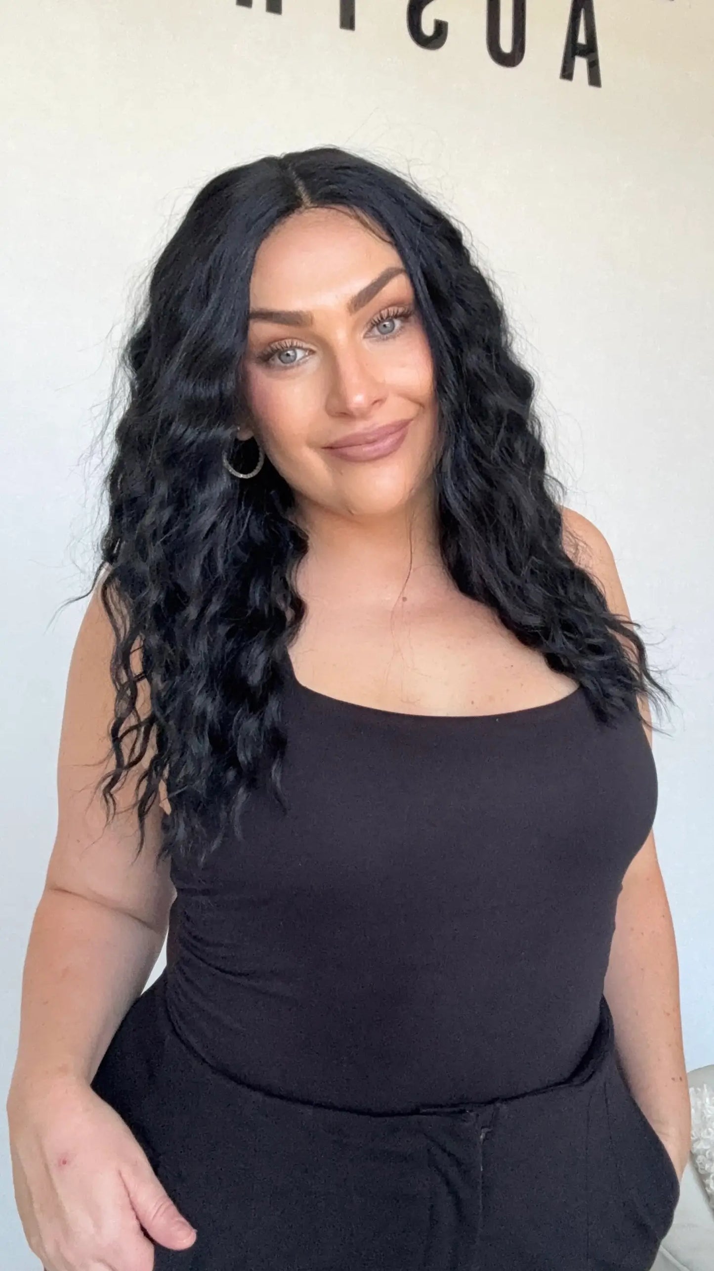 black wavy hair, full density, lace front wig synthetic hair australia.
