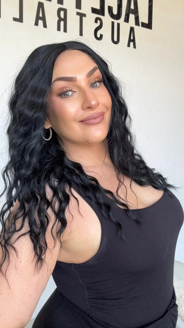 heat safe glueless synthetic wig, black hair, wavy hair, middle part australia wigs.
