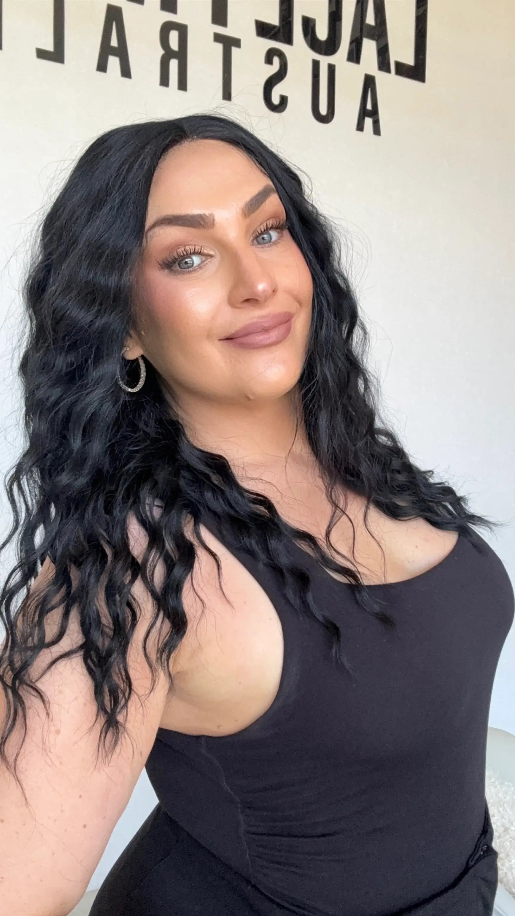 heat safe glueless synthetic wig, black hair, wavy hair, middle part australia wigs.