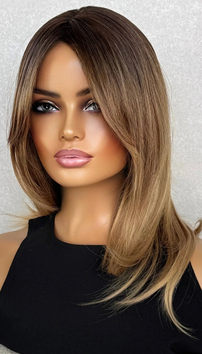 layered hair with middle part and curtain bangs, heat safe and glueless synthetic australia.