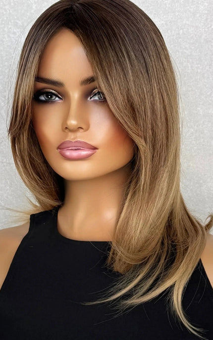 layered hair with middle part and curtain bangs, heat safe and glueless synthetic australia.