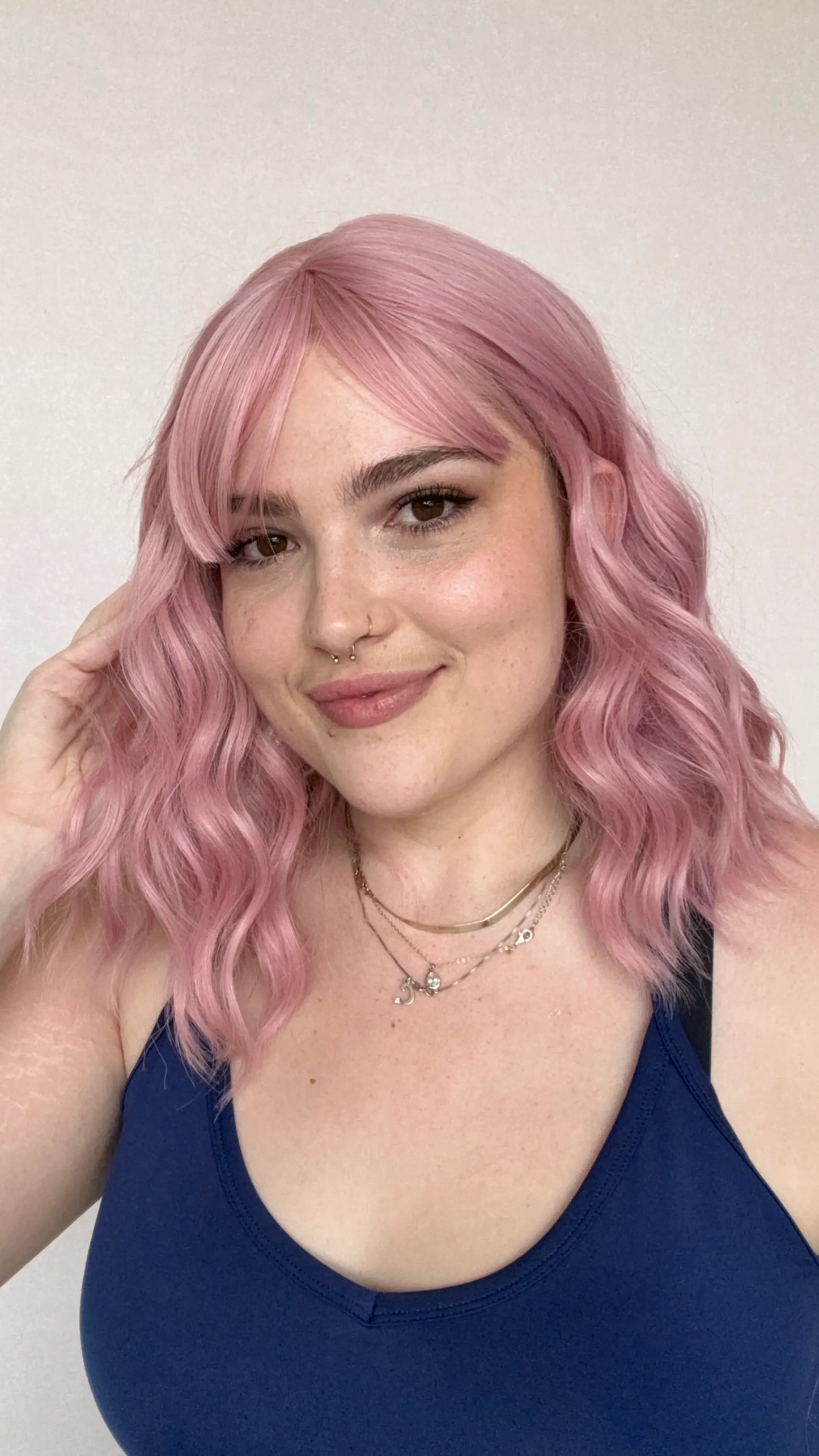 wavy pink fringe wig , heat safe and glueless wig with fringe, gold coast australia.