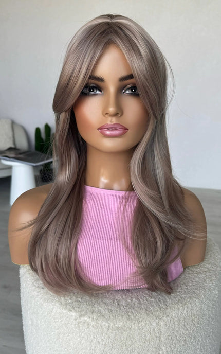 synthetic wig heat safe light lilac colour layered synthetic