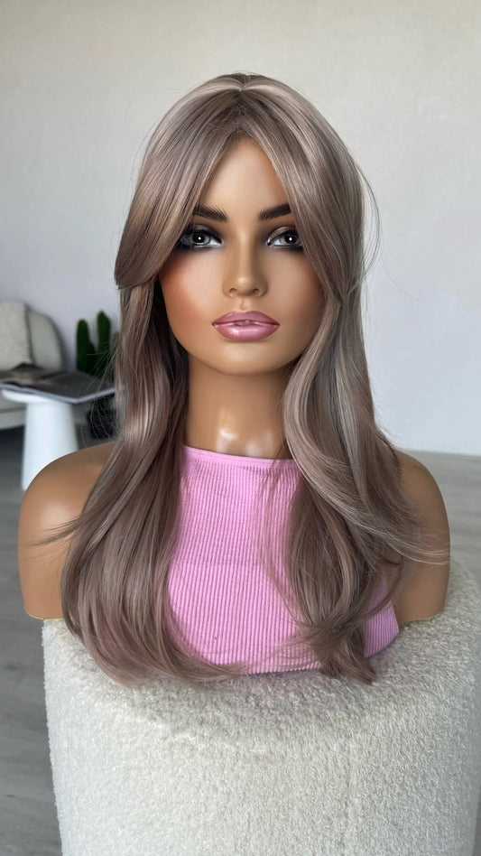 synthetic wig heat safe light lilac colour layered synthetic
