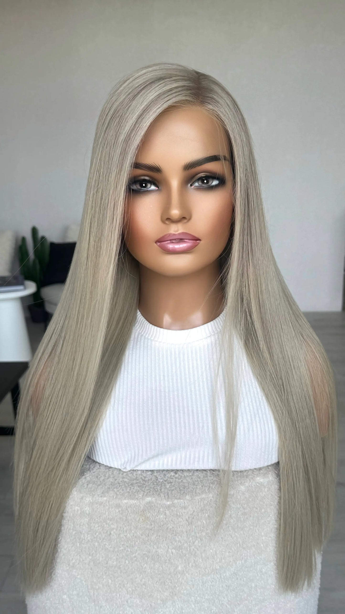 human hair lace front australia. platinum blonde long hair wig, side part, changable part, heat safe.