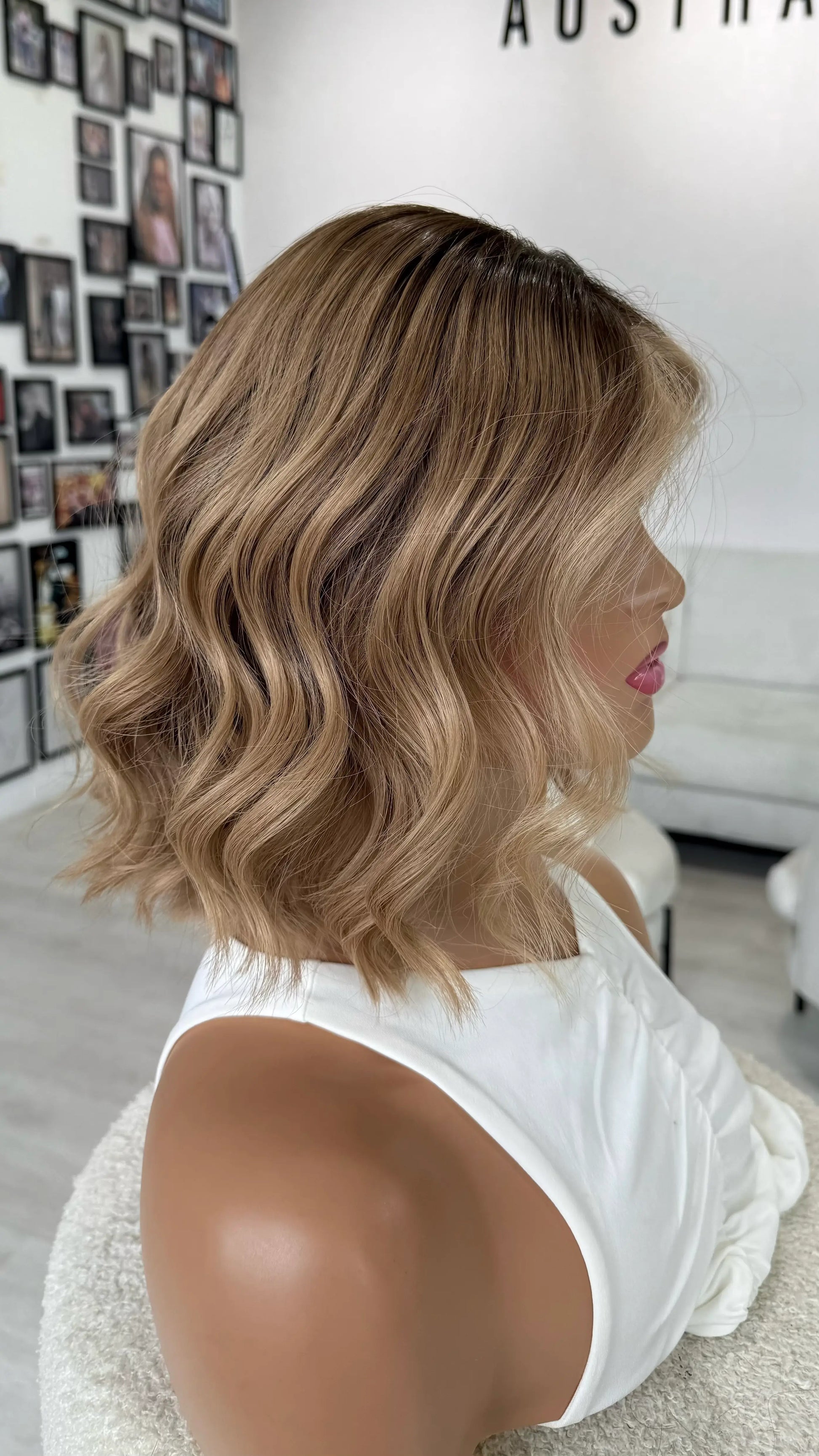 12 inch wavy hair natural blonde ombre with face framing highlight, glueless medical wig human hair