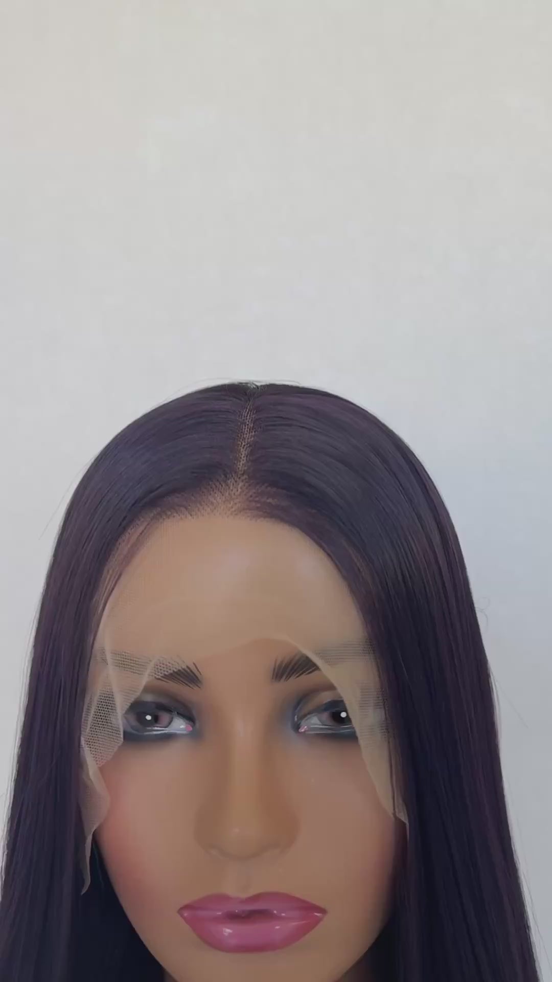 amethyst dark purple synthetic wig, heat safe straight hair.