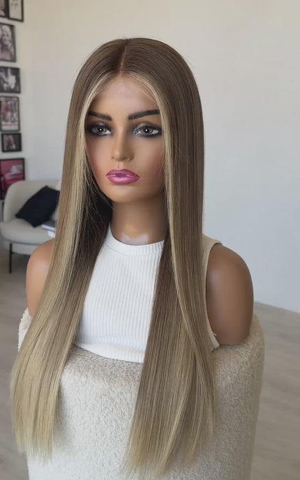 long length blonde ombre coloured human hair glueless wig for women with hairloss in australia.