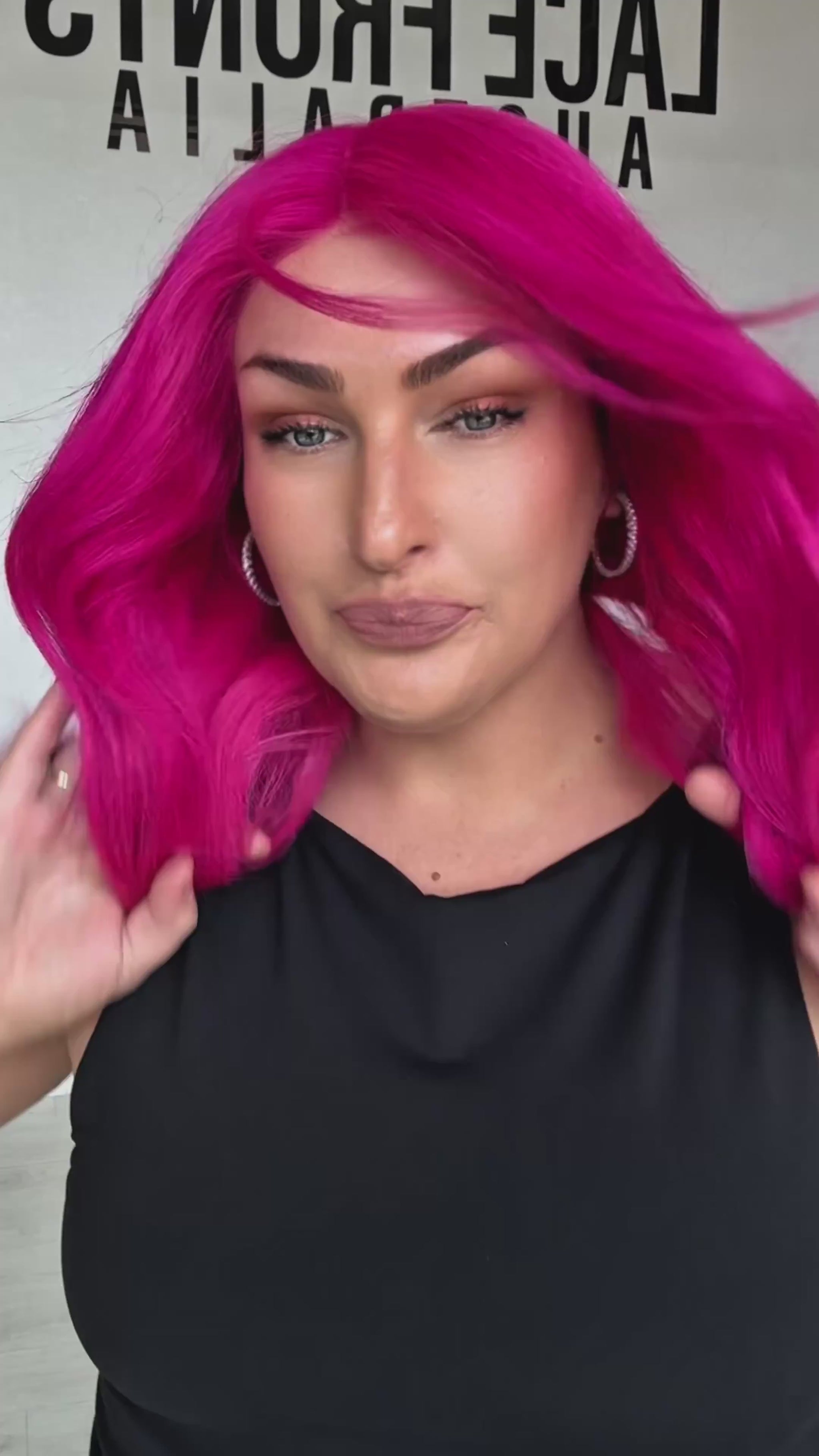 pink human hair instock, large lace, full lace front wig, layers face framing.