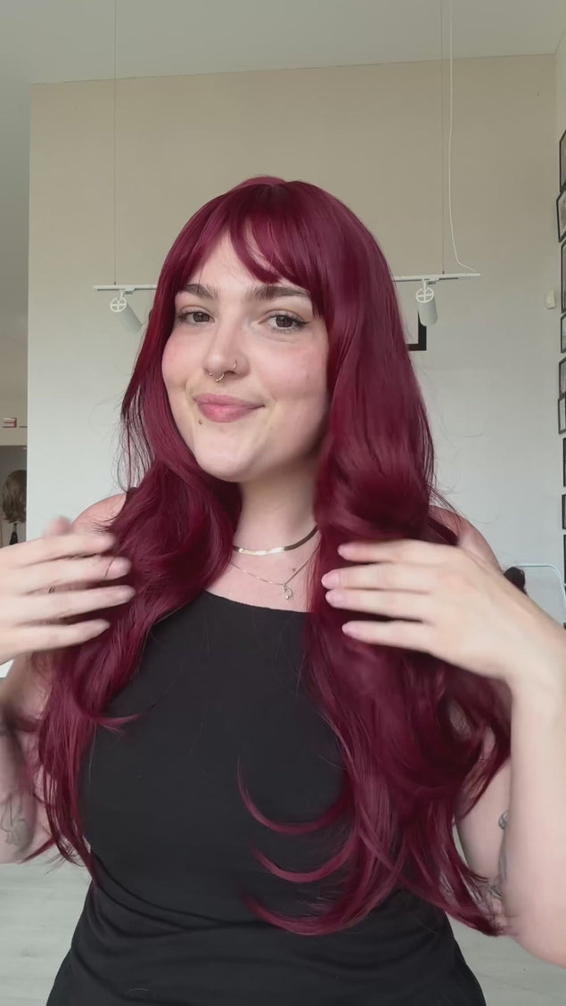 long length red hair synthetic wig with heat safe hair and glueless cap, for hairloss, alopecia, chemotherapy.
