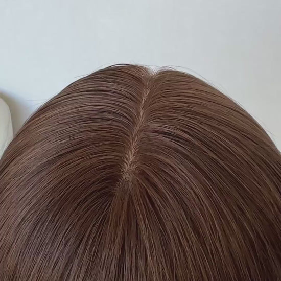 chocolate brunette human hair topper 5x7 inch base, 21 inch length