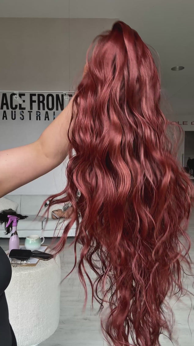 Long Wavy Red Glueless Synthetic - Game On