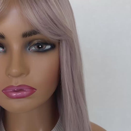 lavender fringe wig synthetic hair, heat safe wig, glueless, long purple hair.