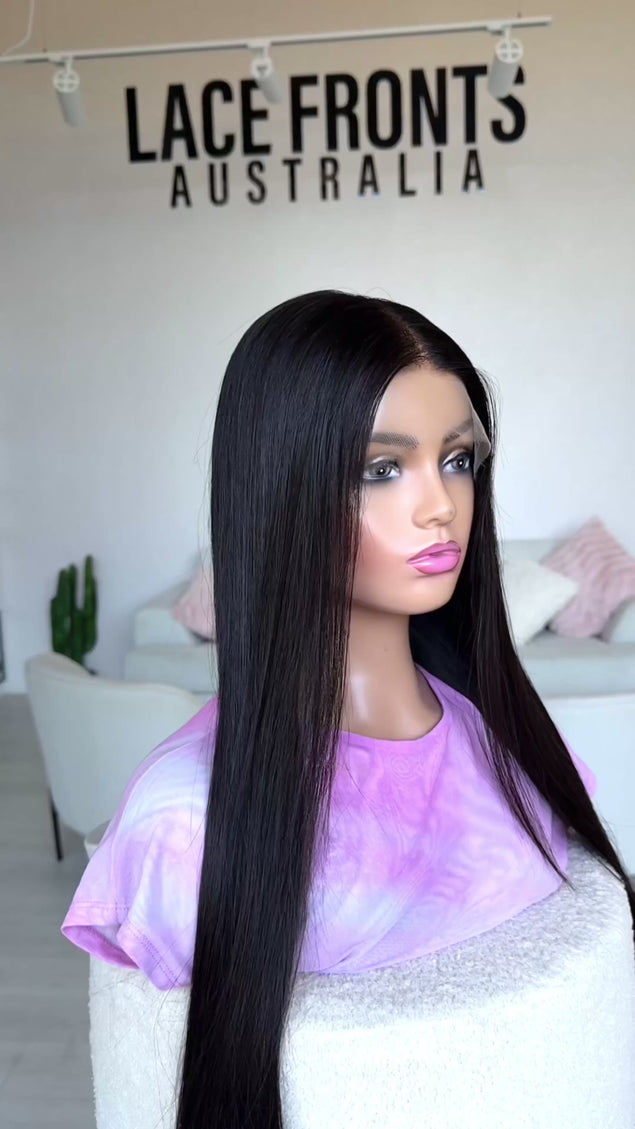 28 inch long length black hair lace front wig, glueless wig ready to wear, gold coast, australia, natural black hair medical wig.