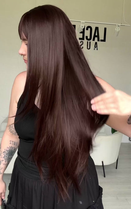 long length burgundy heat safe synthetic wig for hairloss. 