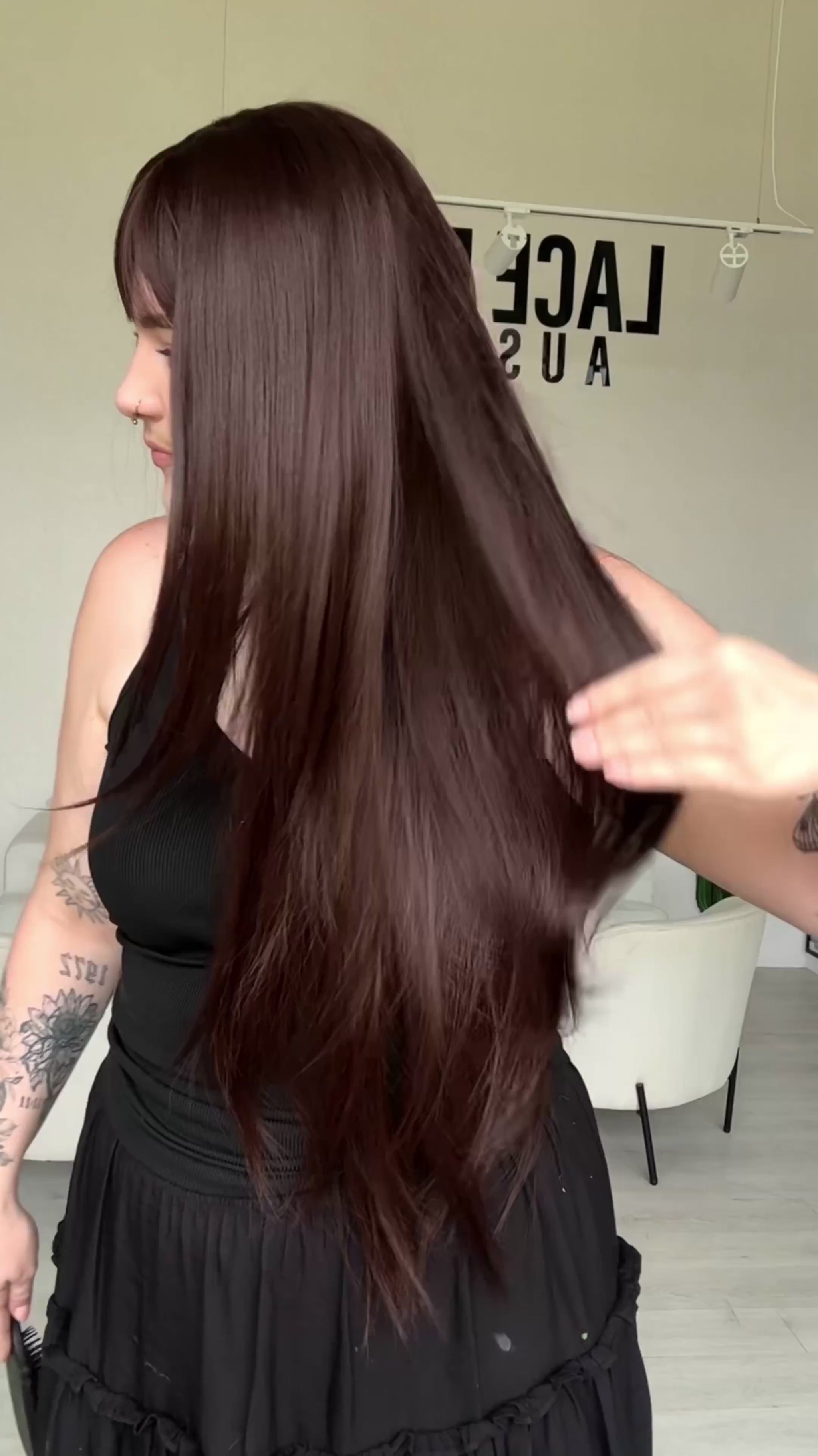 long length burgundy heat safe synthetic wig for hairloss. 