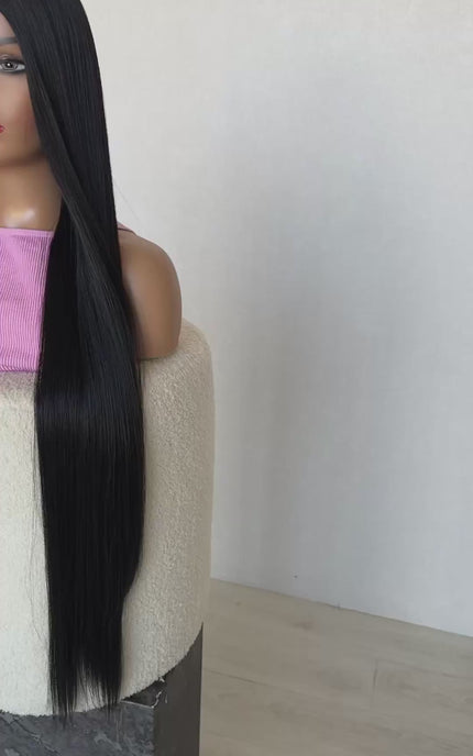 salem- lacefront t-part synthetic wig, glueless synthetic, heat safe, can be styled, australia wigs, long black hair 30 inch.