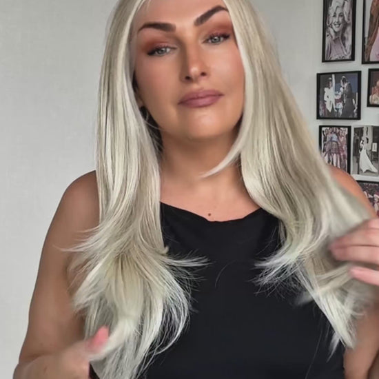 tinker creamy platinum blonde t-part lace front wig, layered hair glueless wig, synthetic heat safe hair