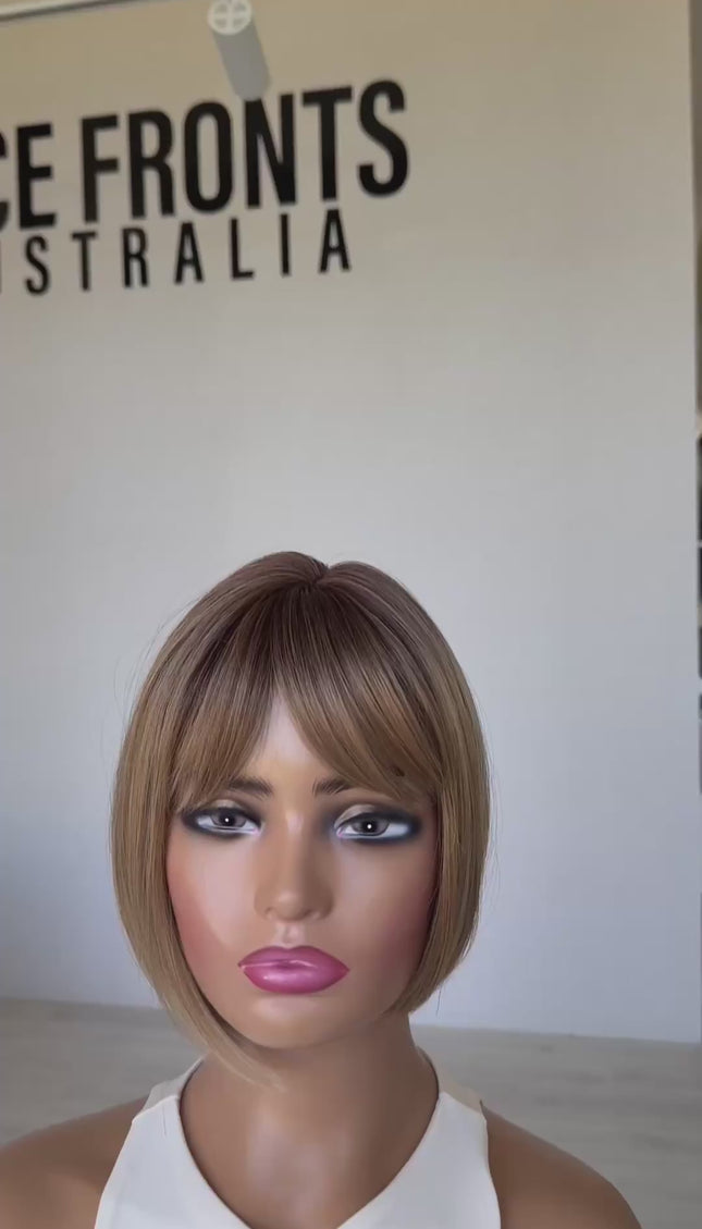 honey blonde dark root topper synthetic hair aus.