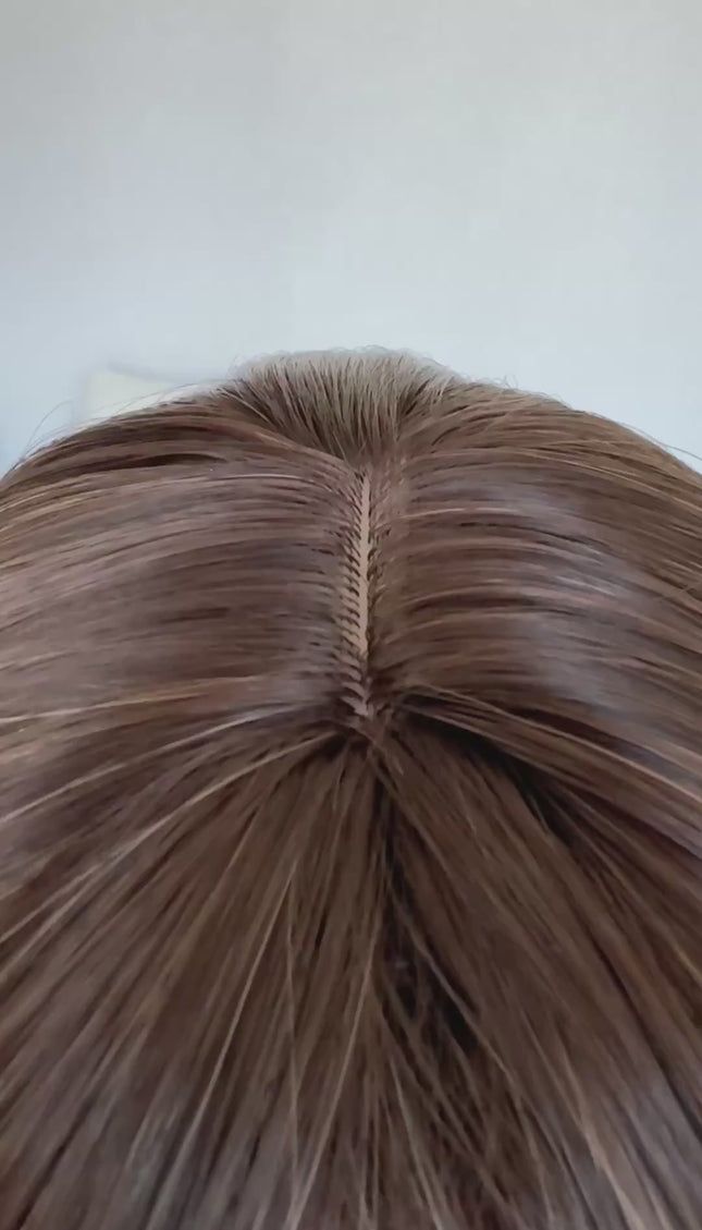 middle part, wavy fringe wig. 