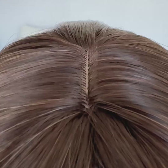 middle part, wavy fringe wig. 