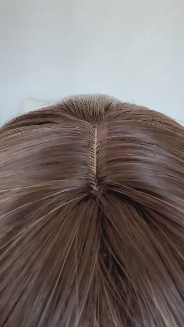 middle part, wavy fringe wig. 
